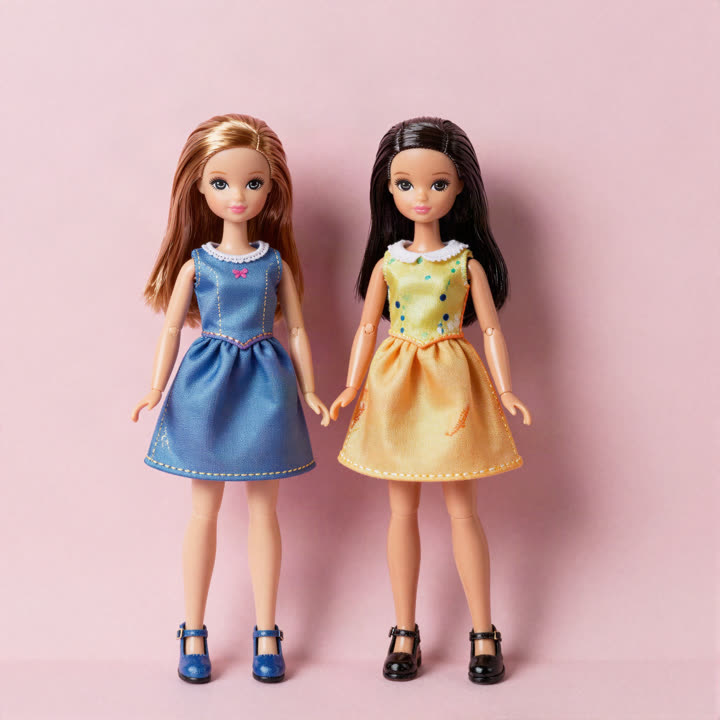 Dos muñecas con vestidos de colores